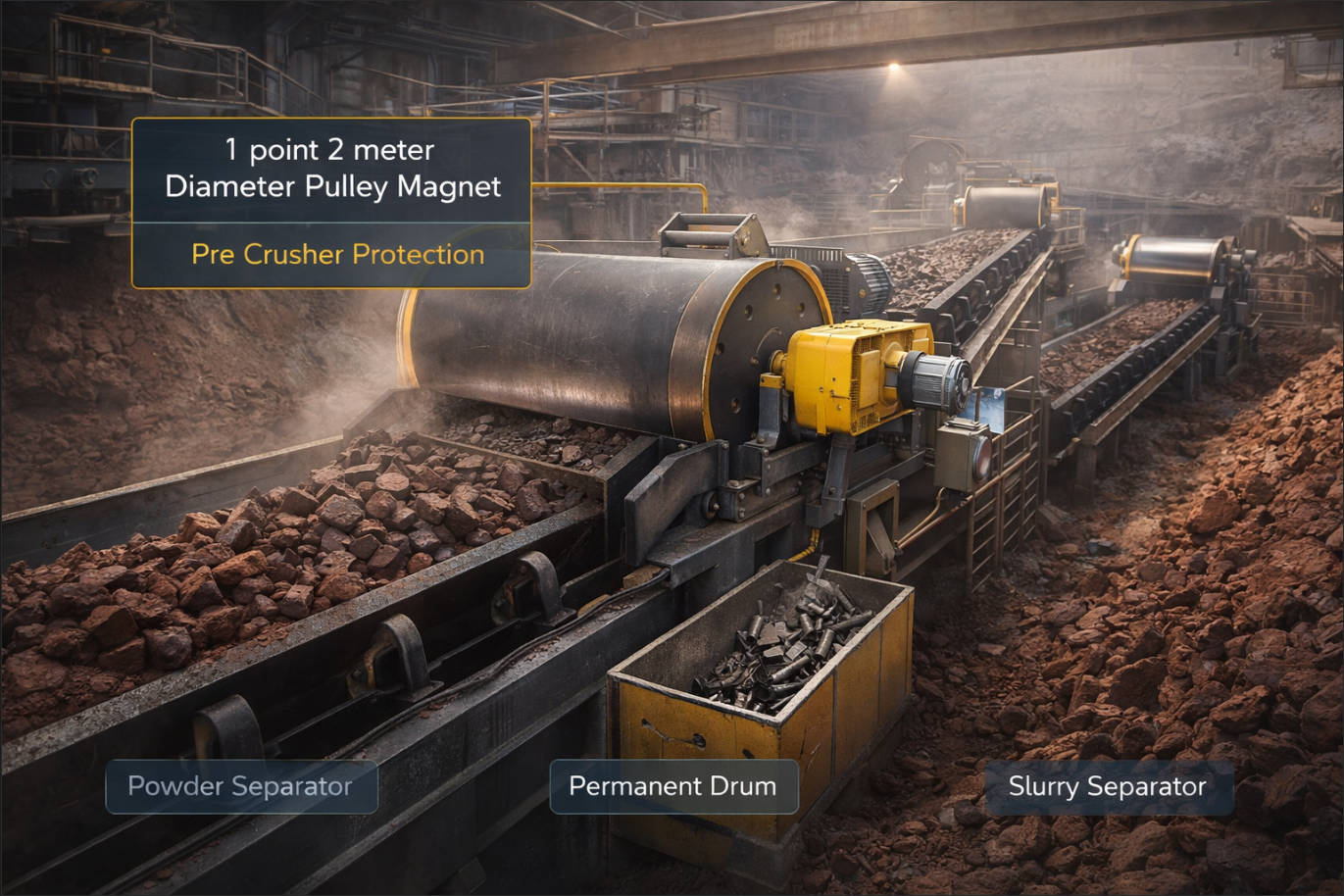 Large Pulley Magnets On Iron Ore Conveyor