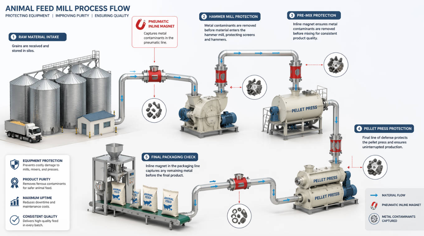 Animal Feed Pneumatic Magnet System Overview