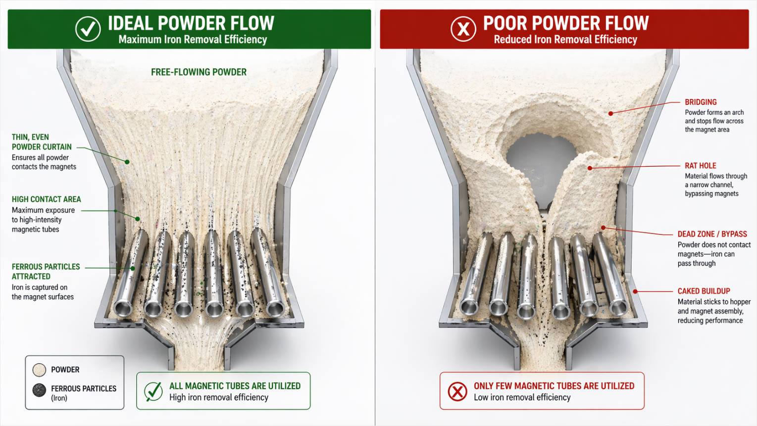 Powder Flow And Magnetic Contact Illustration