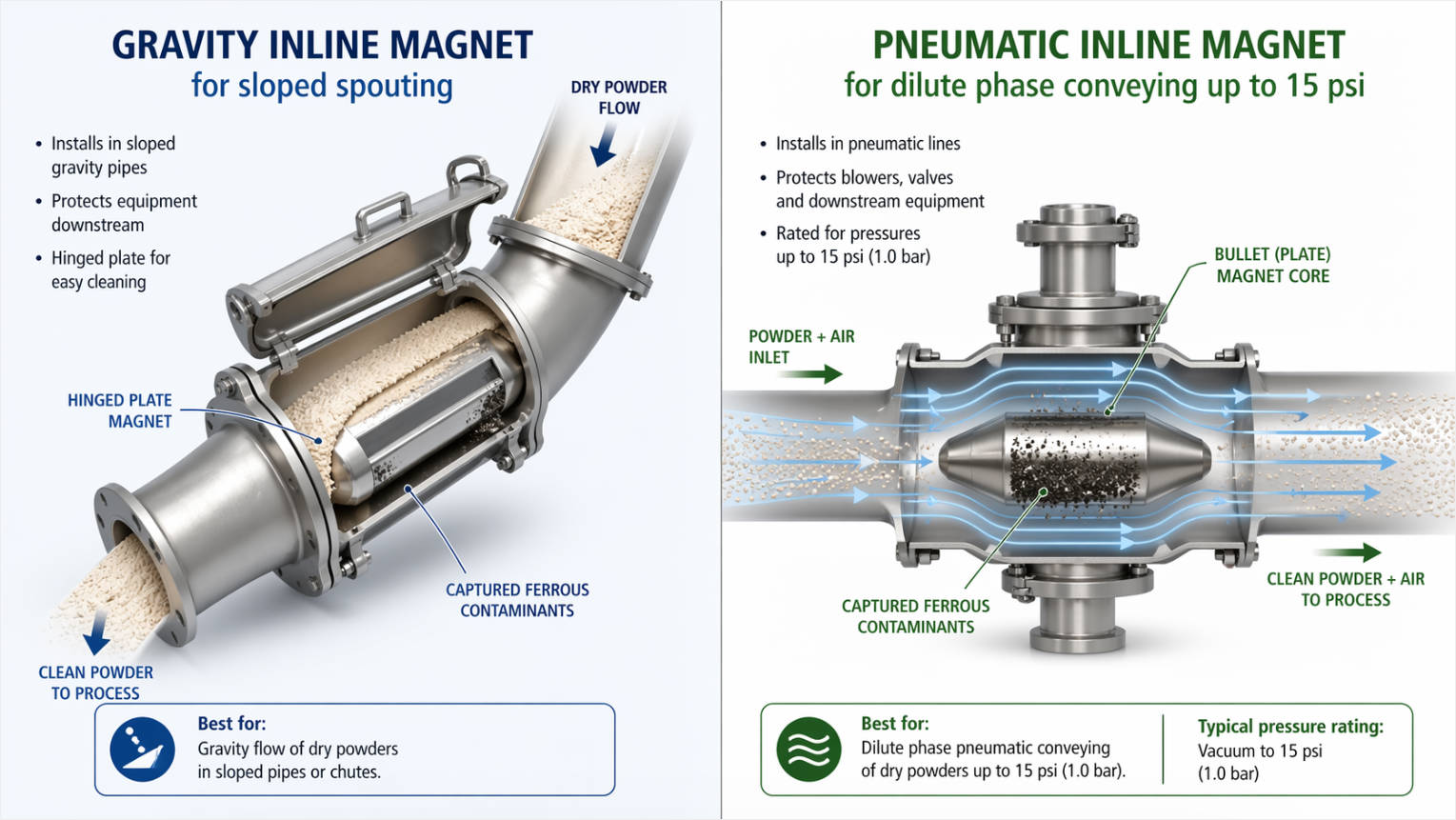 Gravity And Pneumatic Inline Magnet Comparison