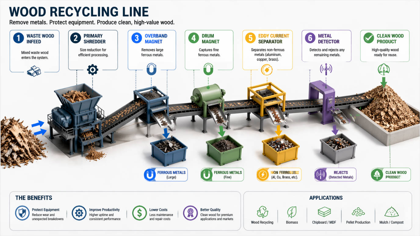 Metal Separation Wood Recycling Flow