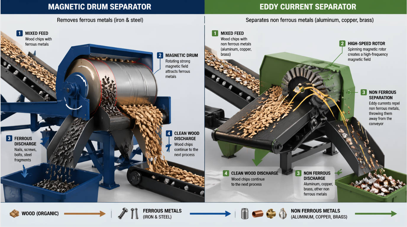 Drum Magnet And Eddy Current Separator In Wood Recycling
