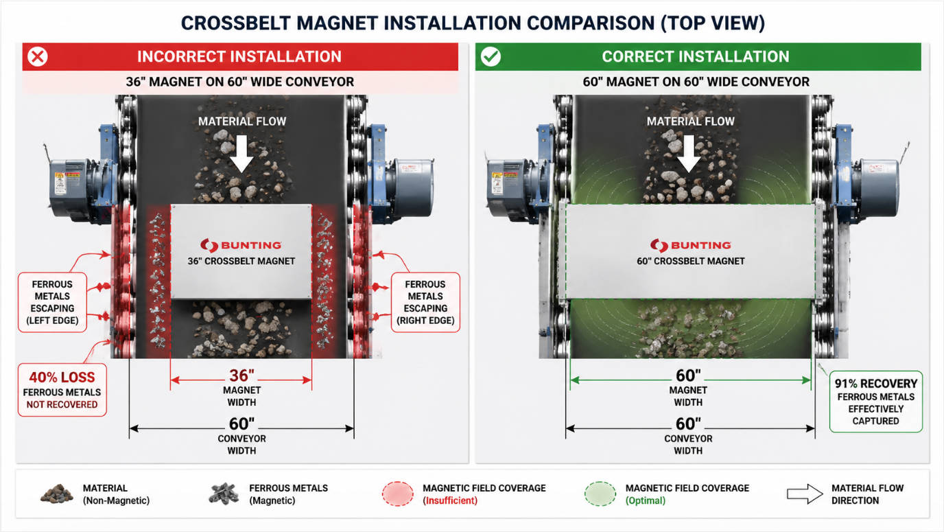 Magnet Width vs Conveyor Width Matching Comparison