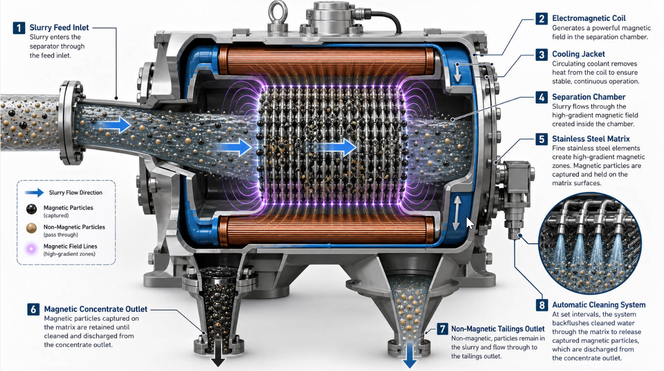 High Gradient Electromagnetic Slurry Separator Cutaway