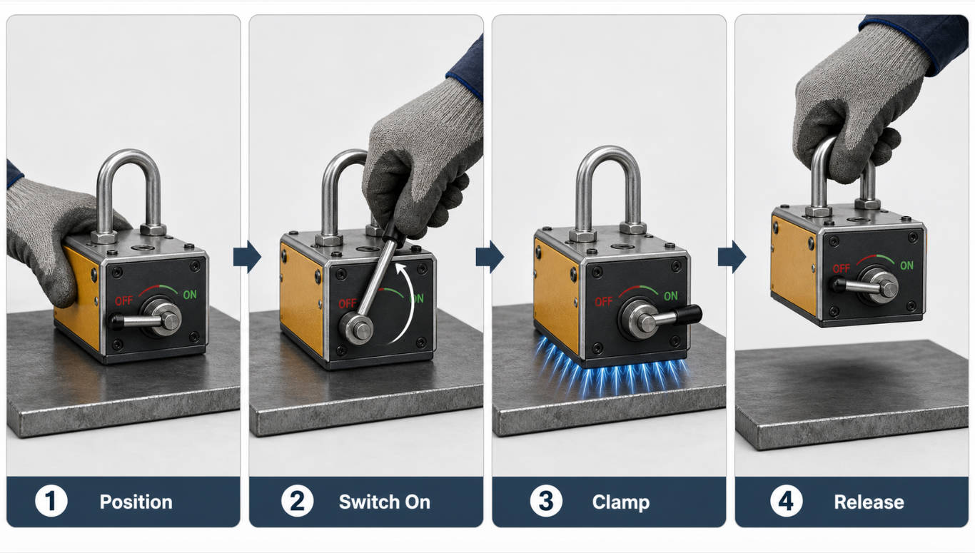Mechanical Switchable Magnet Operation Steps