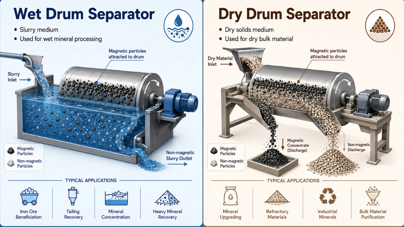 Wet And Dry Magnetic Drum Separator Types