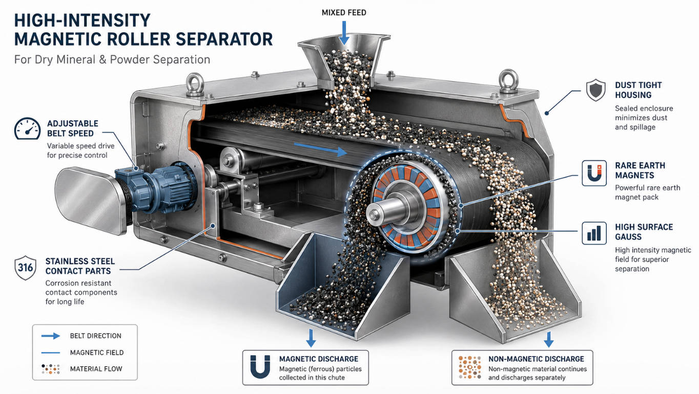 High Intensity Magnetic Roller Working Principle