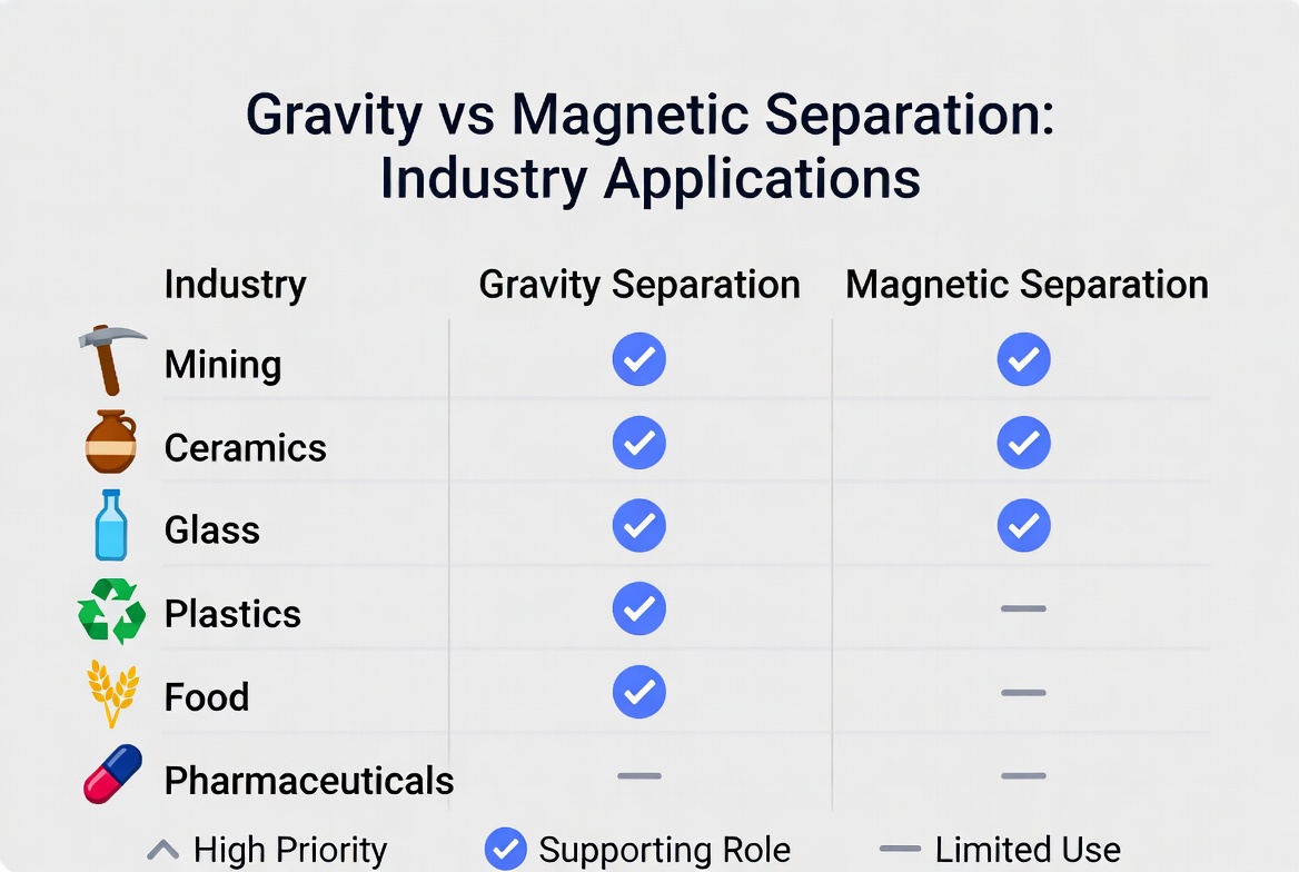 Industry Application Matrix For Gravity And Magnetic Separation