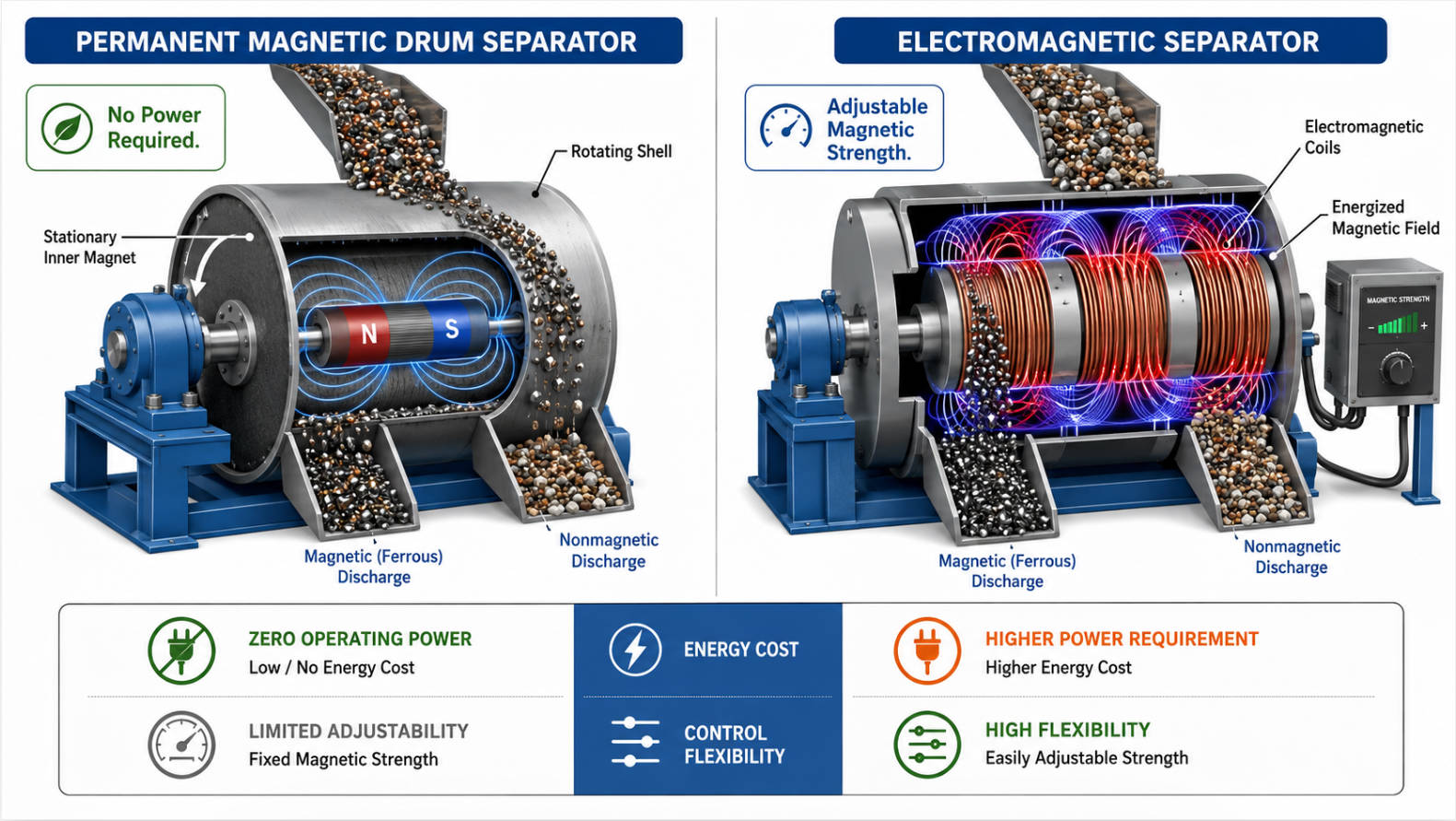 Permanent And Electromagnetic Separator Comparison