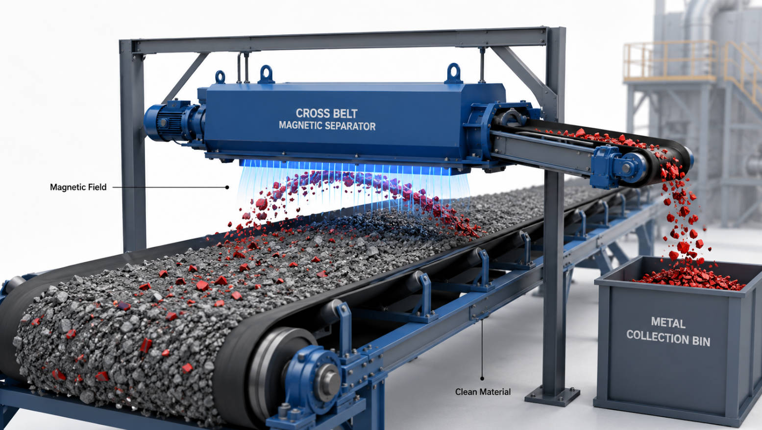 Cross Belt Magnetic Separator Over Conveyor